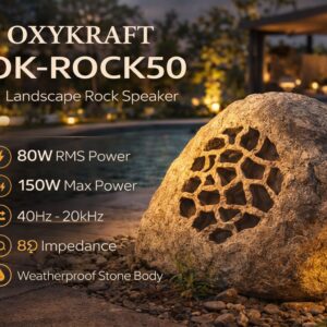 oxykraft ork 608l landscape rock speaker garden installation outdoor rock speaker natural stone finish india oxykraft garden speaker near poolside setup ip65 weatherproof rock speaker outdoor audio system landscape audio speaker hidden design garden oxykraft rock speaker close up texture stone finish outdoor villa speaker system rock style audio