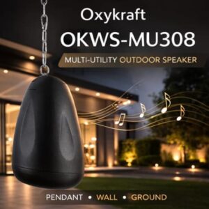 oxykraft okws mu308 outdoor speaker garden installation ip66 weatherproof speaker water resistant test oxykraft hanging pendant outdoor speaker black design garden landscape speaker installation india outdoor cafe audio speaker setup oxykraft multi utility outdoor speaker wall pendant ground mount oxykraft speaker close up waterproof build
